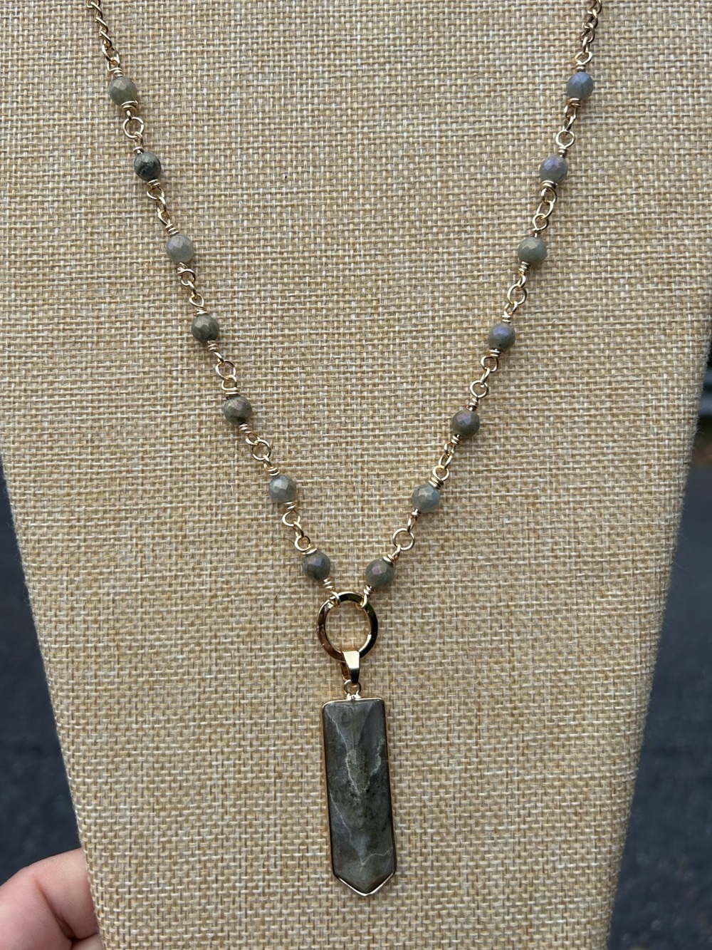 Labradorite beaded wired wrapped Necklace with Large Labradorite Pendant
